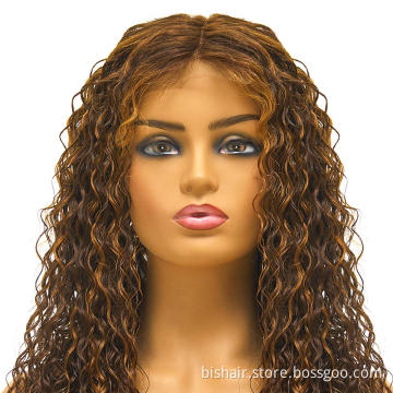 T-part lace front wig with baby hair water wave 4/27 Brazilian wave hair without glue bleaching knot 150% Desity 18 inches